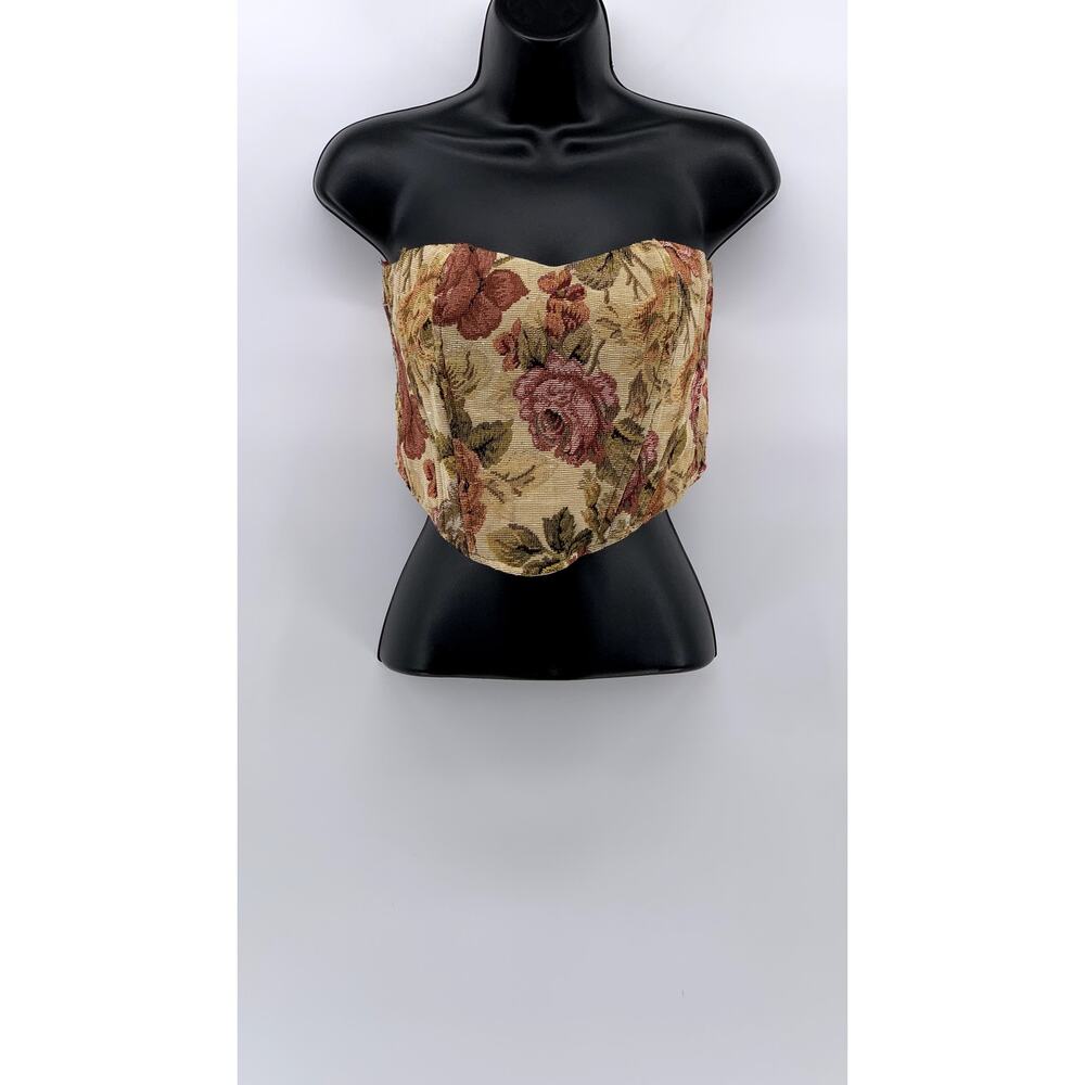 ISALIS Women's Tan Floral Print Strapless Crop Top SZ S